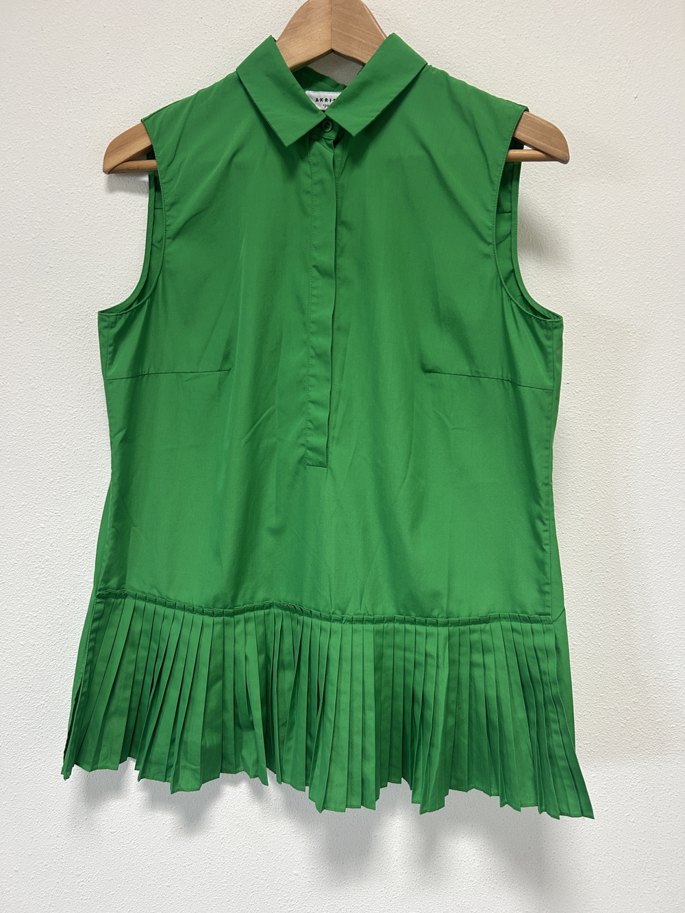 Akris Sleeveless Bright Green Pleated-Hem Tunic